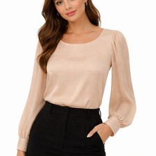Alice Olivia Employed Silk Blouse Champagne Long Sleeve Keyhole Back XS