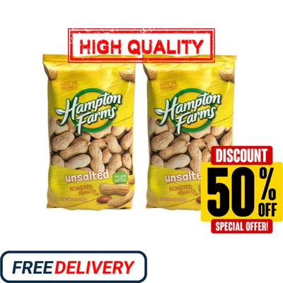 2 PACK Hampton Farms Unsalted In-Shell Peanuts 10 oz. TOTAL - FAST SHIPPING