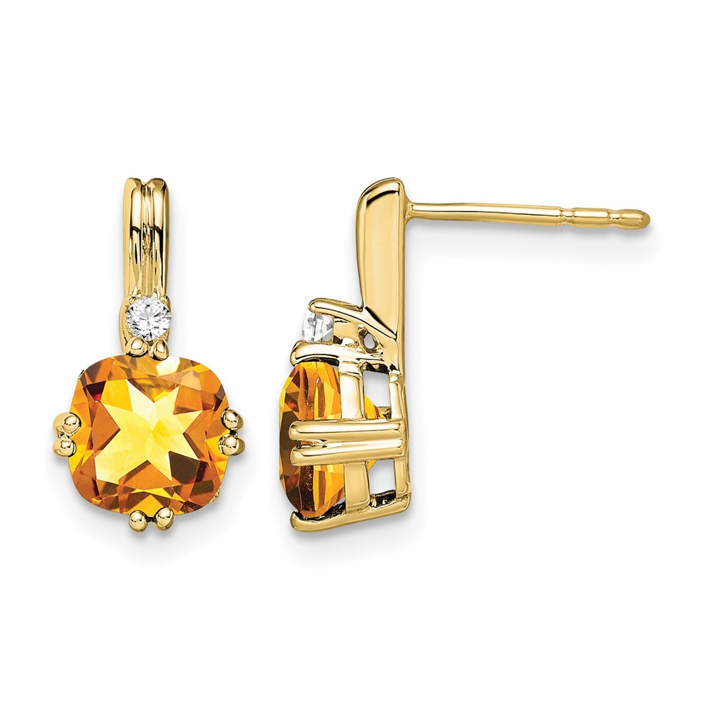 10k Yellow Gold Cushion Citrine and Diamond Drop & Dangle Earrings 1.31gm