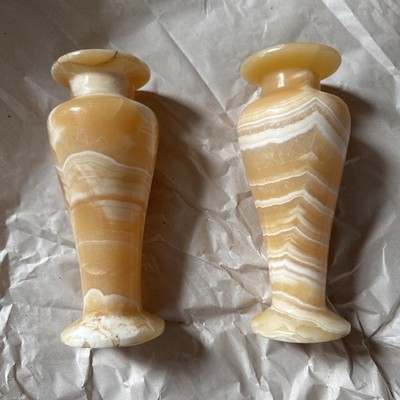 Egyptian Alabaster Baluster Vase Vintage 7.5 Inches Tall Set Of 2