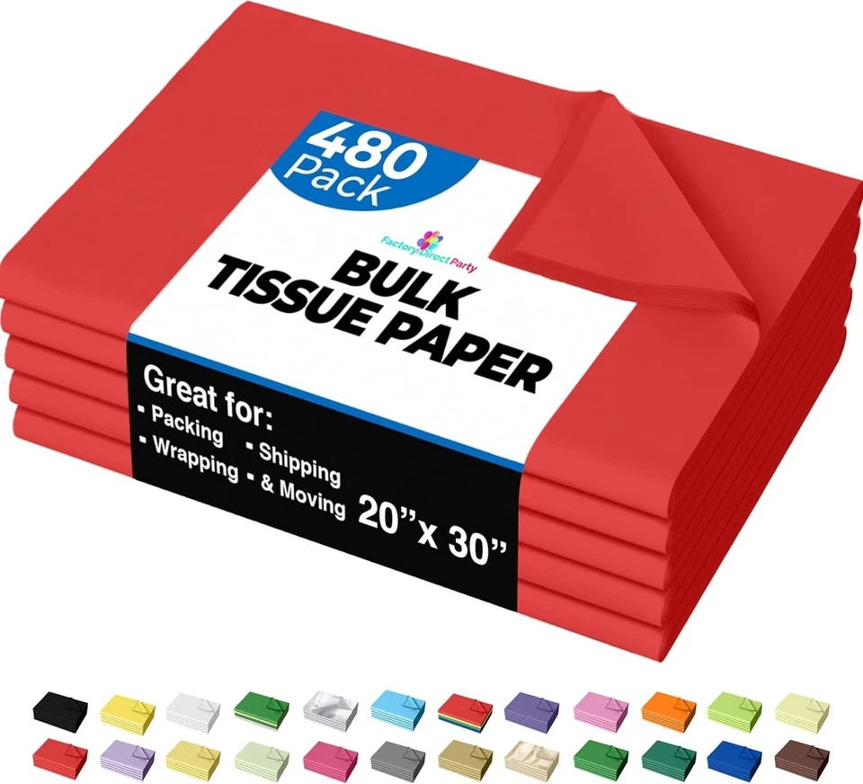 Red Gift Bag Paper - 480 Sheets - Bulk Packing Supplies - Image 3 of 4