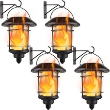 Best Dynaming 4 Pack Solar Flame Wall Lanterns Outdoor, Powered Mounted Sconce