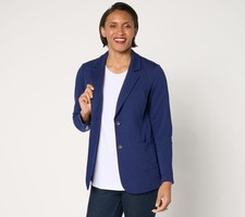 Susan Graver Regular Weekend Marina Knit Notch Collar Blazer Blue Diamond M New