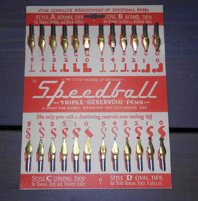 SPEED BALL TRIPLE RESERVOIR PEN TIPS ON CARD COMPLETE 24 SET OLD STOCK SOME WEAR