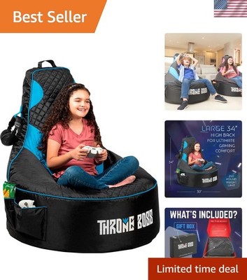 Gaming Bean Bag Chair Cover for Kids with High Back, Blue   Floor Gaming Chai...