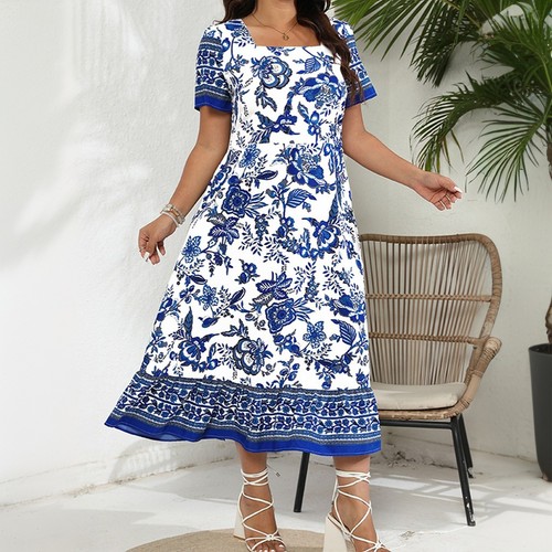 Plus Size Curvy Women Floral Dress Summer Holiday Beach Party Swing Sundress - Picture 84 of 117