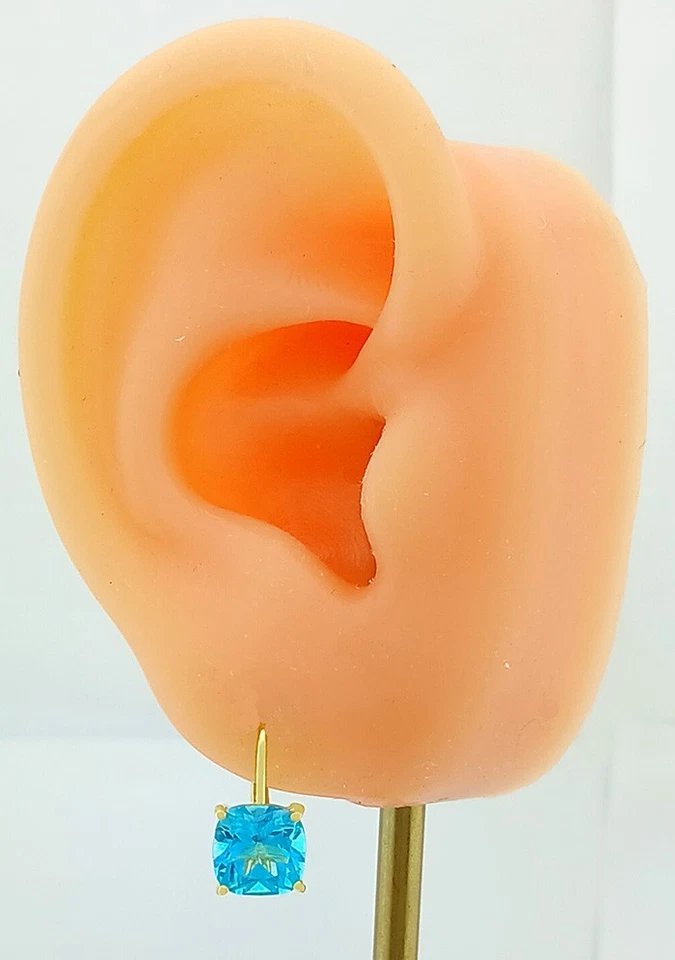 LAB CREATED 2.58 Cts PARAIBA TOURMALINE EARRINGS 10K YELLOW GOLD - NWT - Image 4 of 4