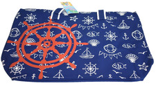 Beach Tote Bag Blue Nautical Sail Boat Beach Anchor Tropical Fish Full Zip 22x14