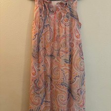 Tommy Hilfiger Pink Blue Paisley Ruffle Neck Sleeveless Chiffon Shift Dress L