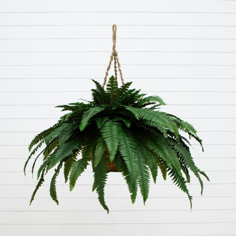 Fougère artificielle haut de gamme Boston 74cm suspension végétale grand réalisme en polymère