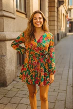 Baltic Born Women's Size Large Mini Dress Wesley Floral Spring Belted Chiffon