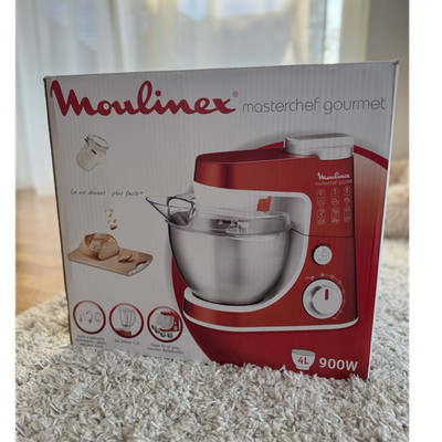 Moulinex Masterchef Gourmet Küchenmaschine 900W 4L Rot mit Zubehör Edelstahl