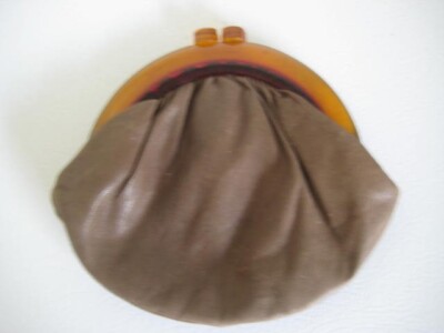 Vintage Budd Leather Creation Lucite Purse Brown 6.5 x 5 in.