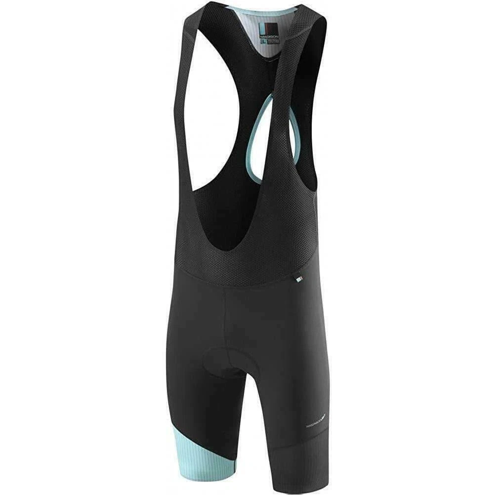 Madison Roadrace Lite men's Cycling bib shorts with pad, Black / Blue Curaco.