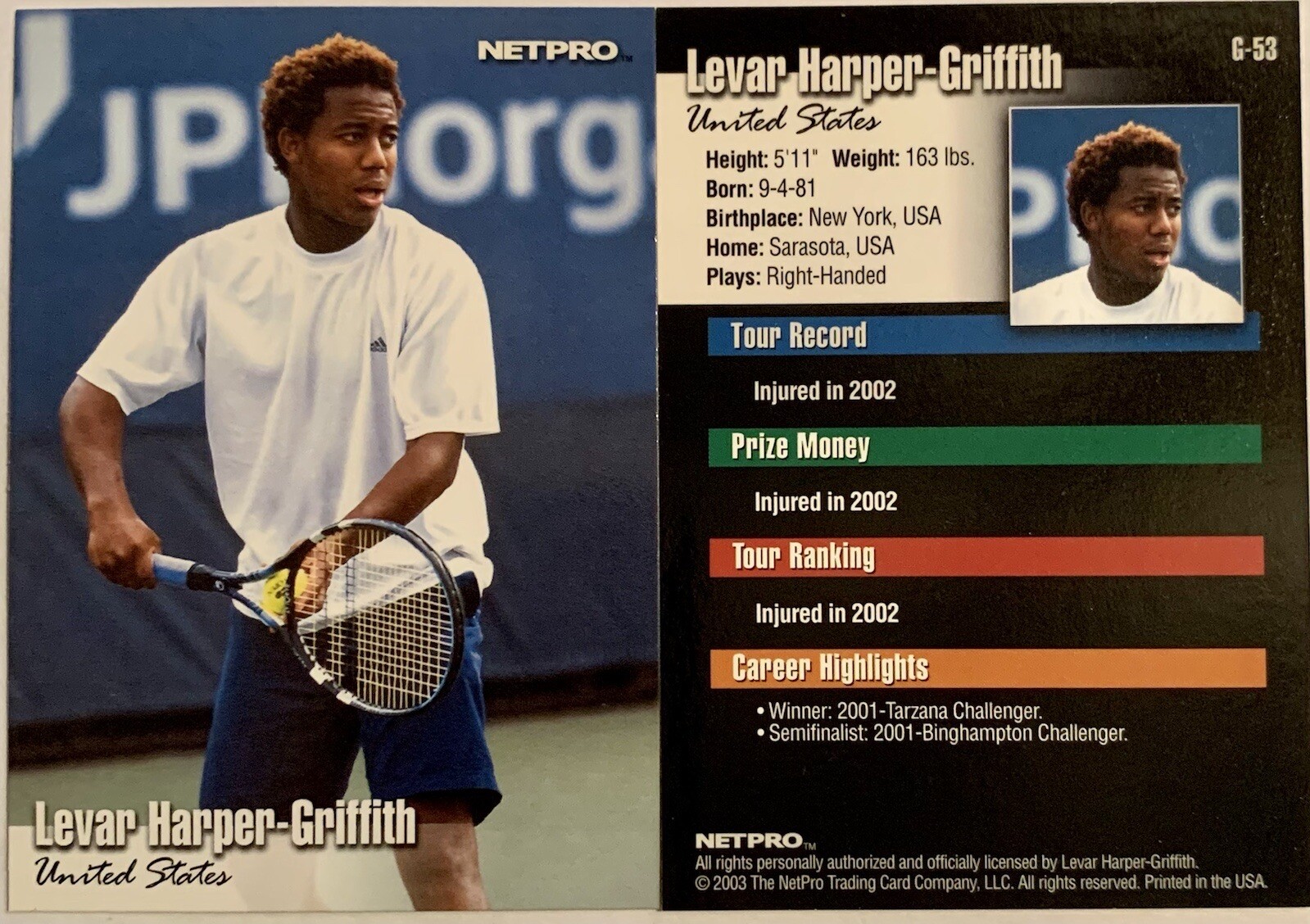 2003 NETPRO LEVAR HARPER-GRIFFITH PREMIER GLOSSY EDITION #G-53 LIMITED ONLY 5000