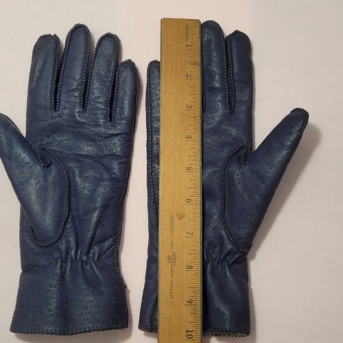 Grandoe Blueish Leather Gloves Cashmere Lambswool Women's Size M - Picture 6 of 12
