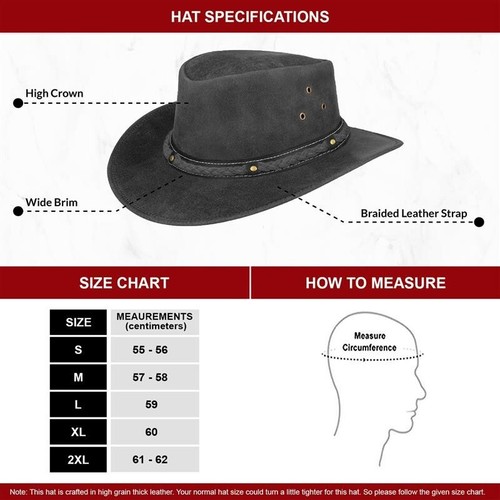 Western Cowboy Hat Men Real Leather Australian Style Tan Crazy Horse Bush Hats - Picture 73 of 95