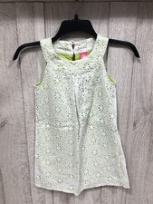 EUC White Lime Green J Khaki A Line Sleeveless Eyelet Dress Girls 7 Years Summer