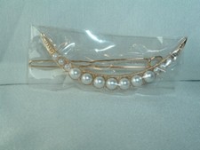 FAUX PEARL GOLD TONE METAL MOON HAIR BARRETTE UP DO HAIR ACCESSORY