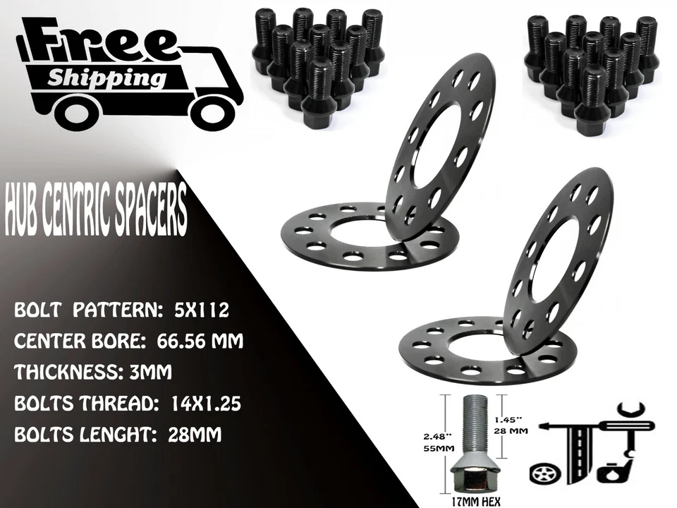 Espaciador de rueda 2 piezas 3 mm de espesor 5x112 66,56 mm + 14x1,25 pernos 740i xDRIVE 2017-2018 Foto 3 de 3