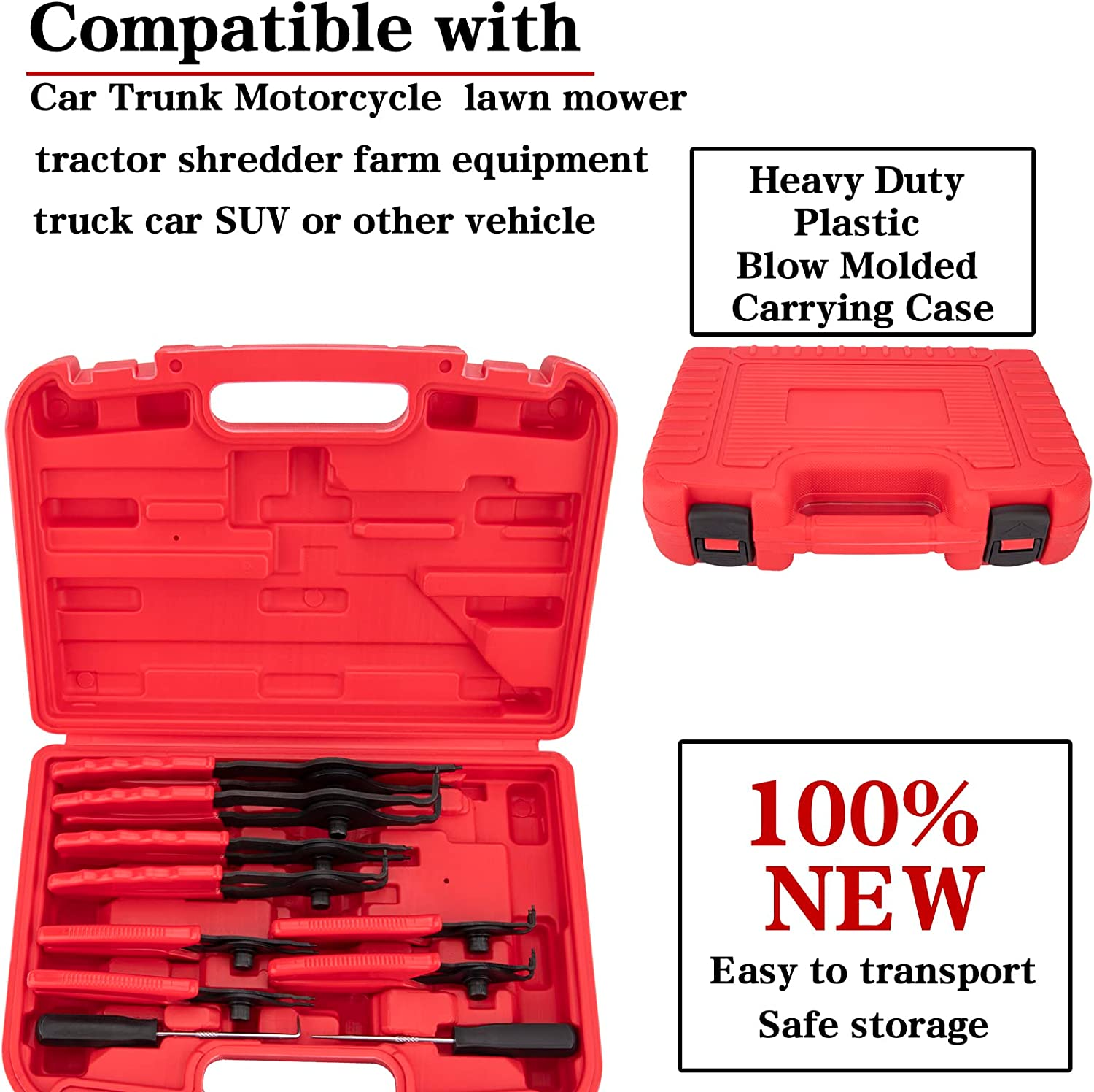 Heavy Duty Long Reach Snap Ring Plier Set 11Pc with Case Mechanics