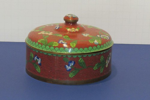 Beautiful Cinnamon Cloisonne Asian Covered Powder Box - Old CHINA Mark - Picture 2 of 5