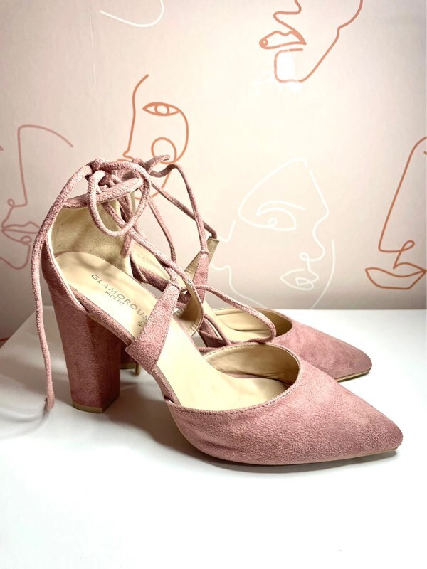 Glamorous Wide Fit Pink Suede Style Closed Pointed Toe Block High Heels  Size