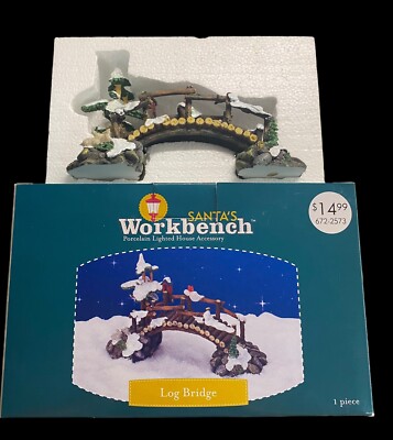 Santa s workbench 2003 Log Bridge Village Accessory Resin New In Box