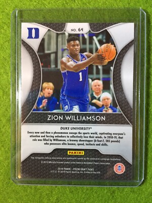ZION WILLIAMSON PANINI PRIZM ROOKIE CARD JERSEY #1 DUKE RC