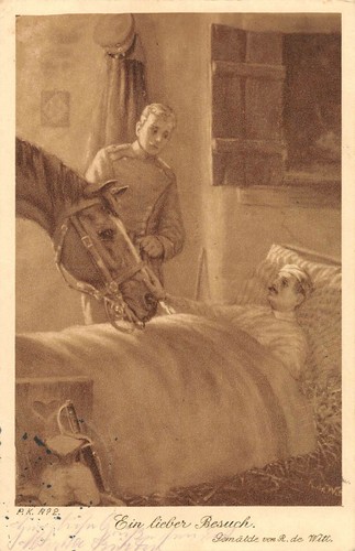 AK Soldaten Pferd "Ein lieber Besuch" Verwunderter Soldat Feldpostkarte 1915