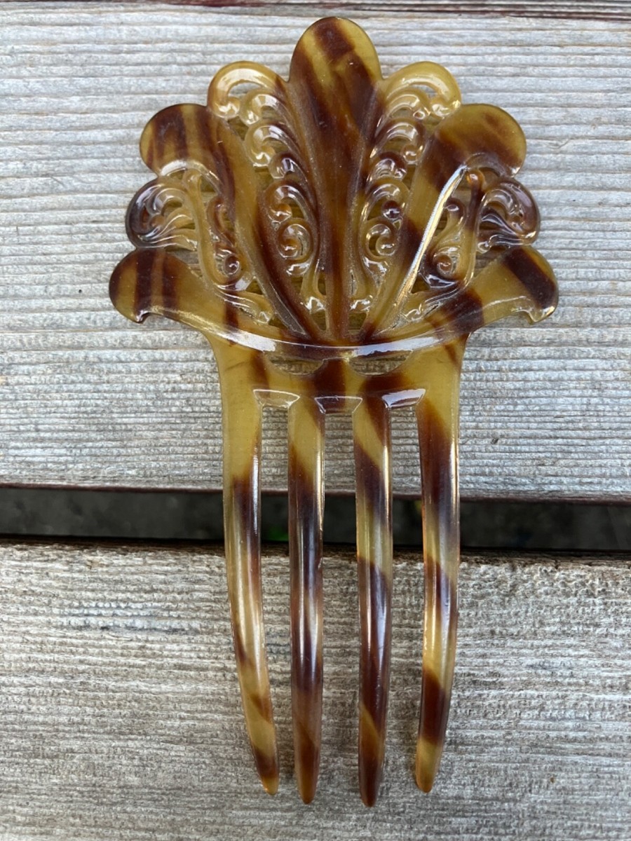 Antique Celluloid Spanish Hair Comb Mantilla Faux Tortoise 