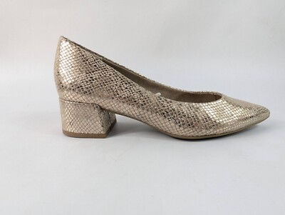 Marco Tozzi Gold Stoff Blockabsatz Slipper Schuhe UK 3,5 EU 36