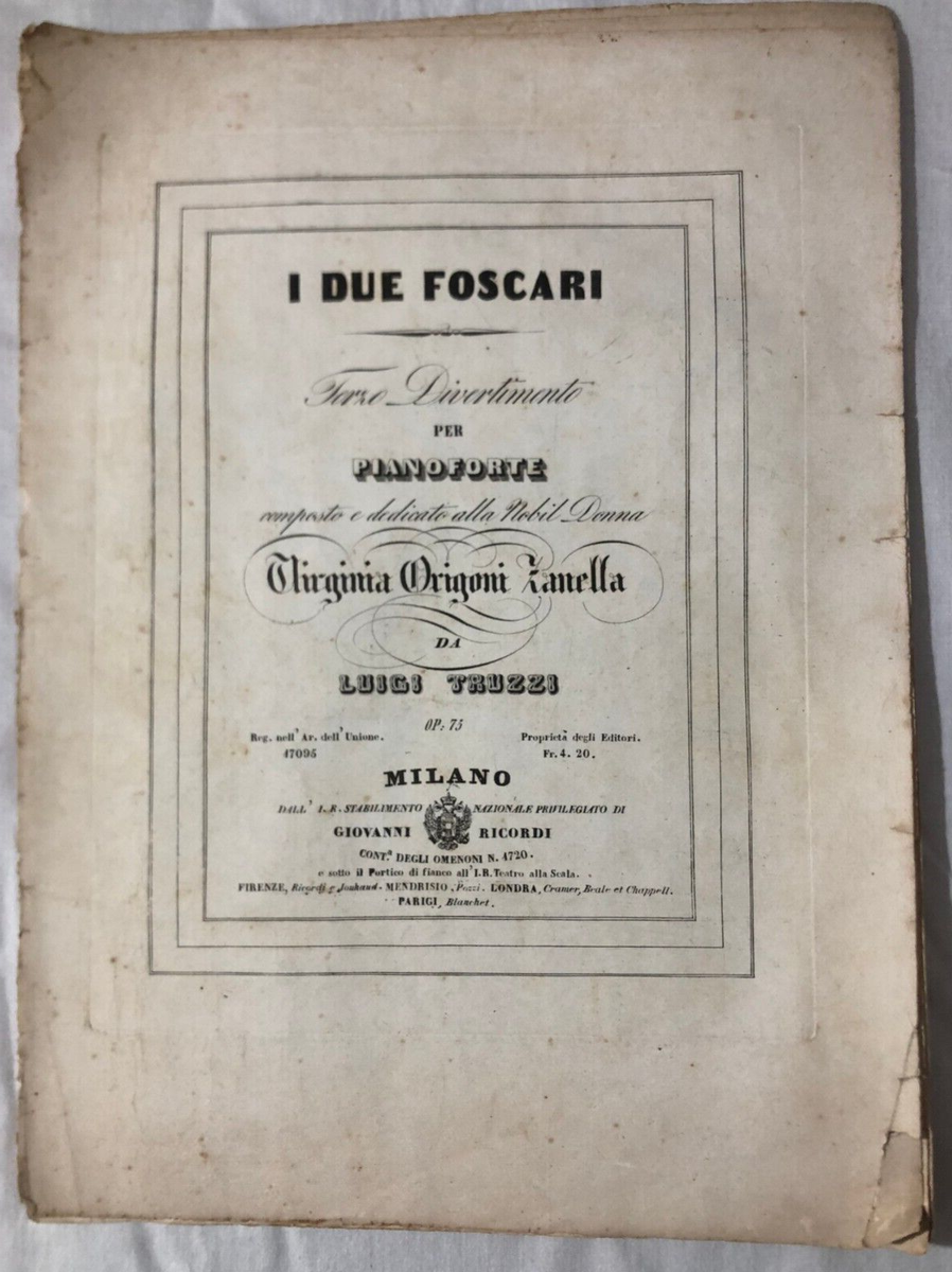 Antico spartito musicale I due Foscari di Verdi Pianoforte Luigi - Main Image