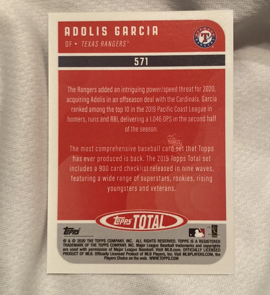 2020 Topps Total online exclusive #571 Adolis Garcia Texas Rangers - Image 2 of 2