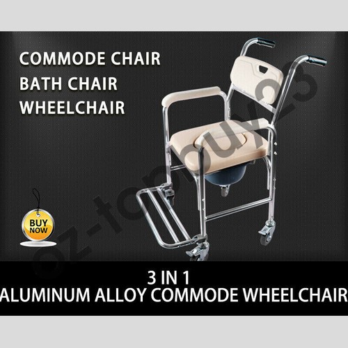 Mobile Shower Toilet Commode Chair Bathroom Bedside Aluminum Footrest Wheelchair - Picture 10 of 12