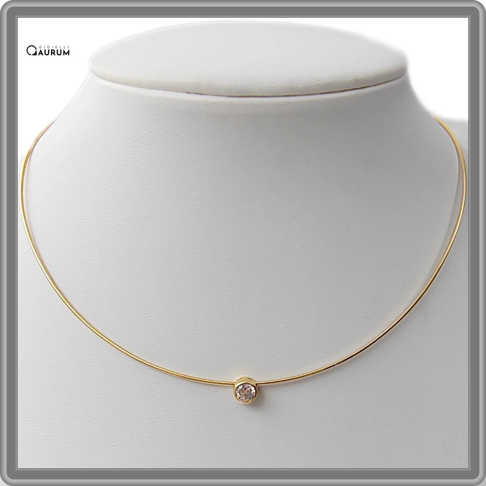 Collana Ciondolo Punto Luce da Donna in Argento 925 Dorato Girocollo Semirigida - Immagine 2 di 4