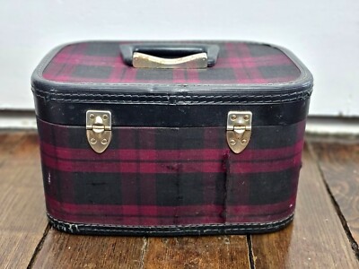 Vintage Red Plaid Train Case Small Hard Shell Suitcase Bag Luggage