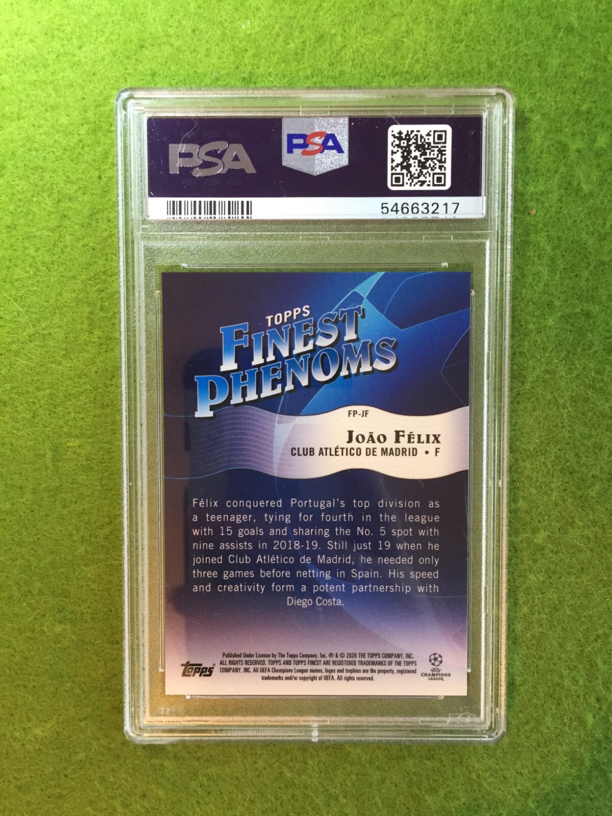 Joao Felix PSA 10 REFRACTOR CARD JERSEY #23 PORTUGAL 2019 Finest JOAO FELIX UCL view 10