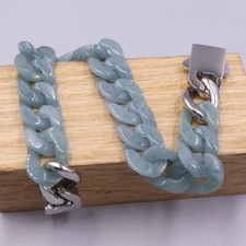 Real Grade A 100 Natural Blue Jade Jadeite Cuban Curb Link Bracelet 5.9-8.3Inch