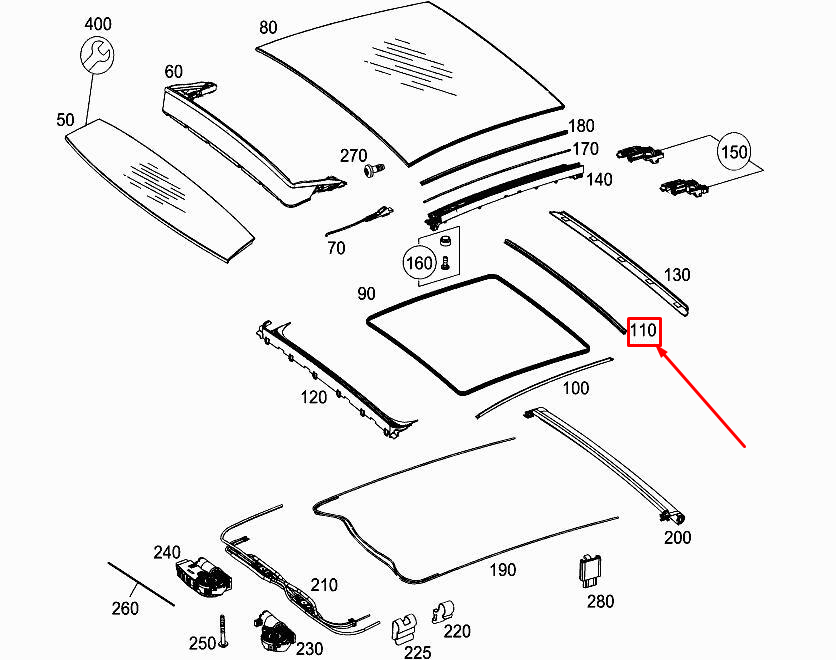 MERCEDES-BENZ C Coupe C205 Dichtung für Schiebedach hinten A2057820700