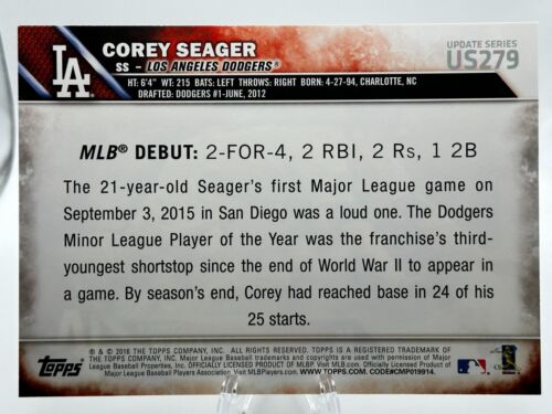 2016 Topps Update Jumbo 5x7 Corey Seager Dodgers Rookie RC US279 #’d /49 - Picture 2 of 2
