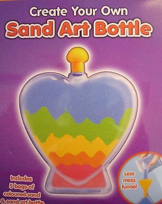 2x Sand Art Bottle Create Your Own Colourful 5 Bags of Sand Heart Shape Kid Play