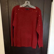 Adrienne Vittadini Red Knit Pullover Sweater Scoop Neck Button Long Sleeve M