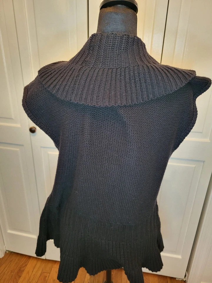 Vintage Y2K Black Shawl Collar Ruffled Sweater Vest XL Whimsygoth Fairy Boho - Image 2 of 4