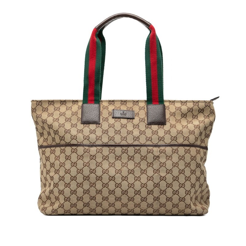 Gucci GG Canvas Tote Bag Leather Multicolor Women Used Authentic
