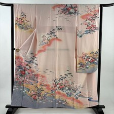 JAPANESE KIMONO FURISODE LIGHT PINK 158.5cm 5 ft 2 in PURE SILK FF9545