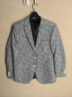 Linea Uomo 36R Paisley White Gray Striped Textured 2 Button 100% Cotton