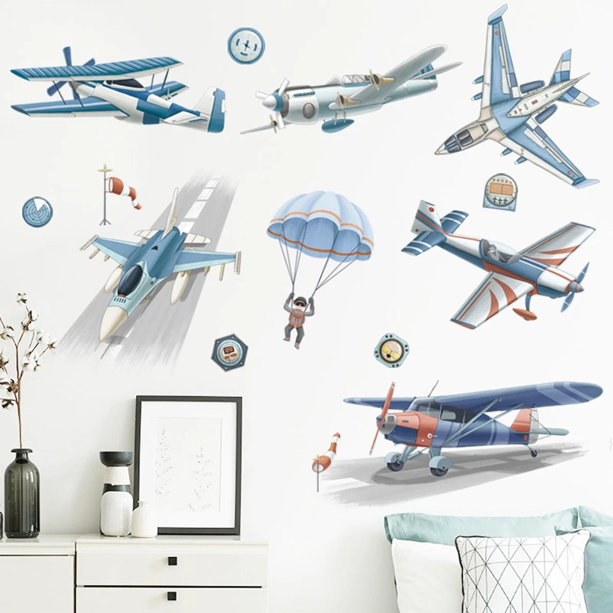 Taking Flight - Set Di 4 Stampe Da Parete Con Aerei Vintage, 28x28 Cm, Per Cameretta Bambini O Decorazione Casa, Pannelli Senza Cornice Con Supporti Inclusi, Made In USA