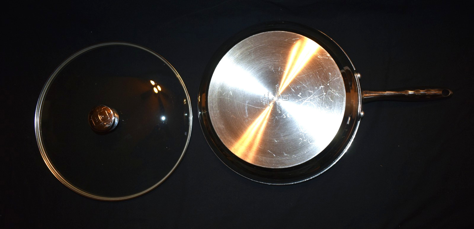 wolfgang puck stainless steel round skillet 12" with glass lid