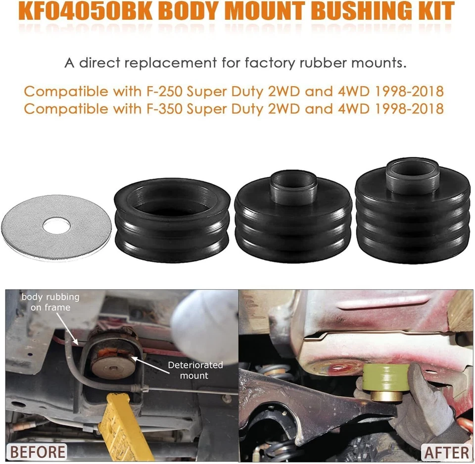 Kit de buje de montaje de cabina de carrocería para Ford 99-17 F250 Super Duty 2x4 4x4 para KF04050BK Foto 2 de 4